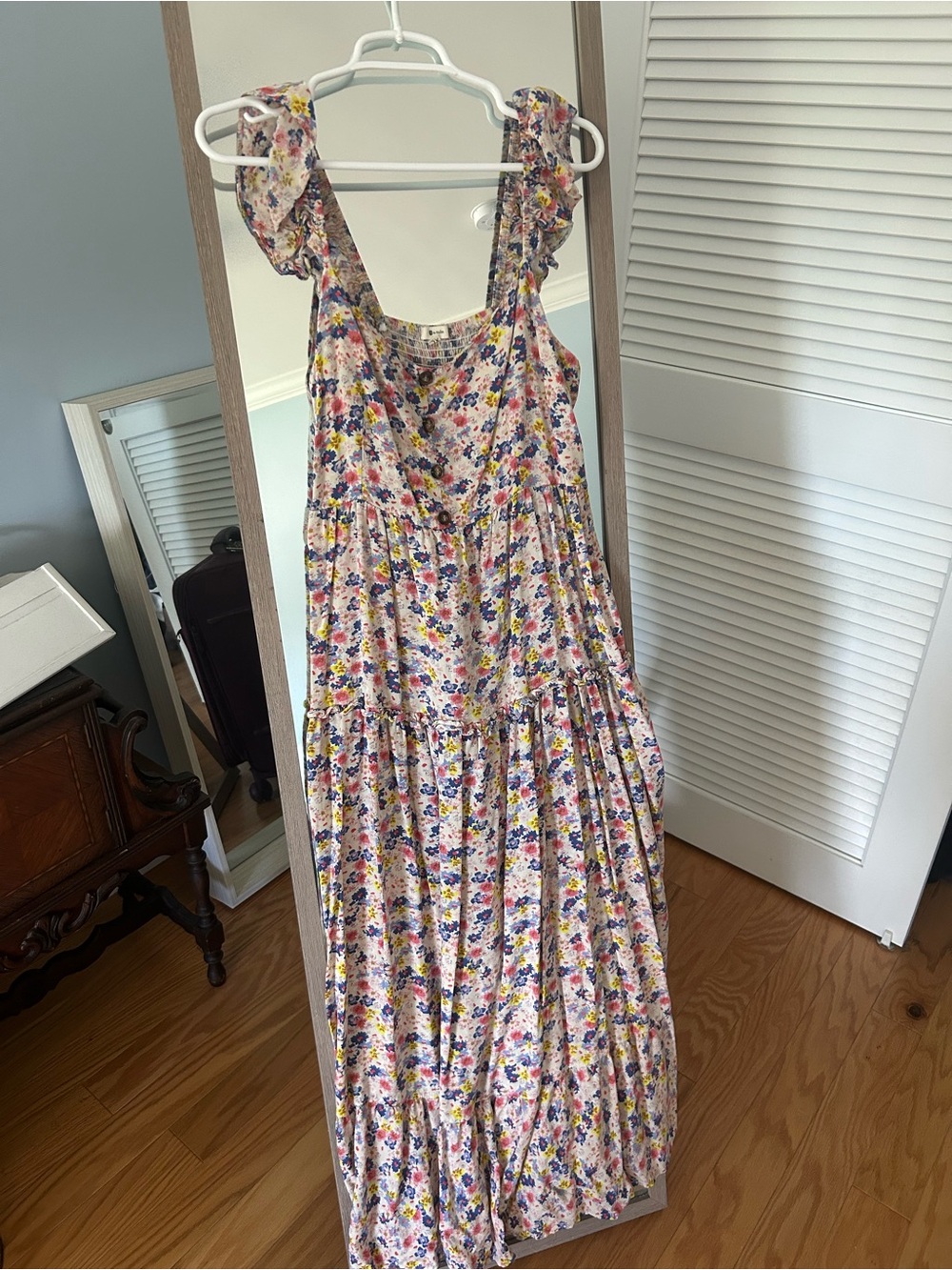 Floral Ruffle Strap Maxi Dress - Pink Multicolor